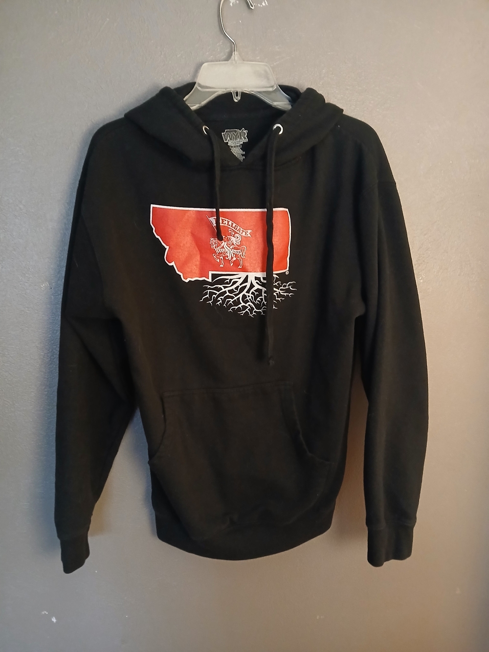 Black Pullover Hoodie with Red Graphic - Men-Medium